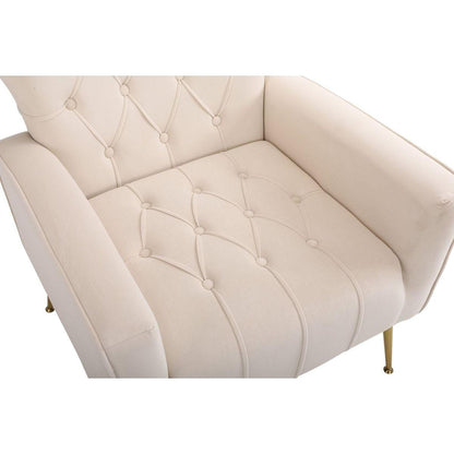 Modern Accent Chair with Ottoman, Comfy Armchair for Living Room, Bedroom, Apartment, Office (Beige)