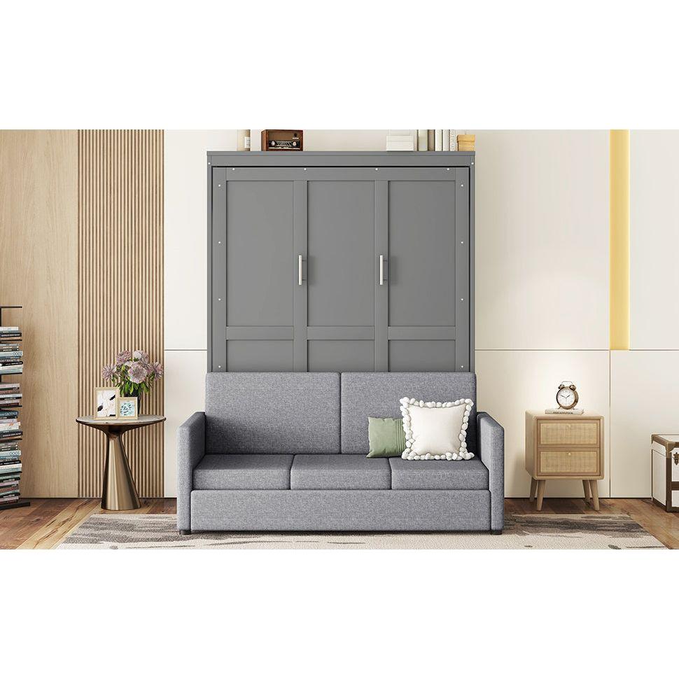 Queen Size Murphy Bed Wall Bed with Cushion,Gray