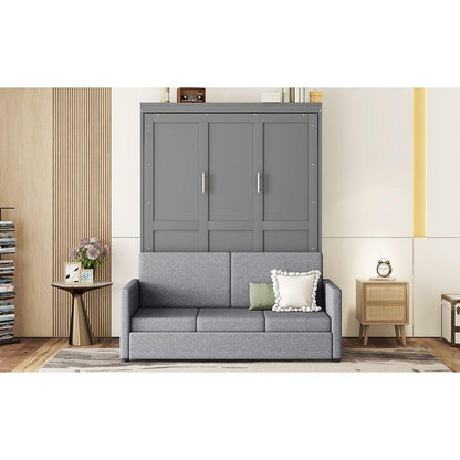 Queen Size Murphy Bed Wall Bed with Cushion,Gray