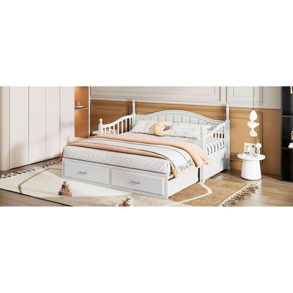 Wooden Twin Size Daybed with Twin Size Trundle, Extendable Daybed with Two Storage Drawers,White