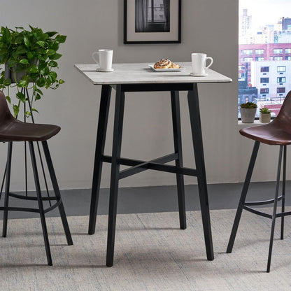Modern Bar Height 42" Dining Table, Rubberwood Legs and Laminate Table Top, Gray Finish, Black