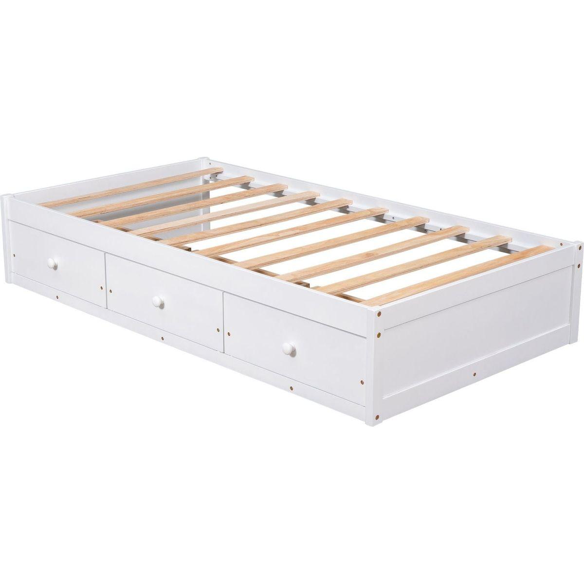 Twin Size Platform Storage Bed with 3 Drawers,White