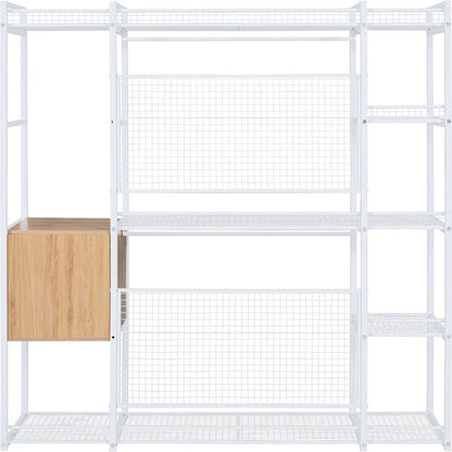 Open-Style Wardrobe with Hanging Rails, Shelves and Drawers, White