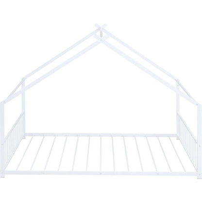 Full Size Metal House Bed, White