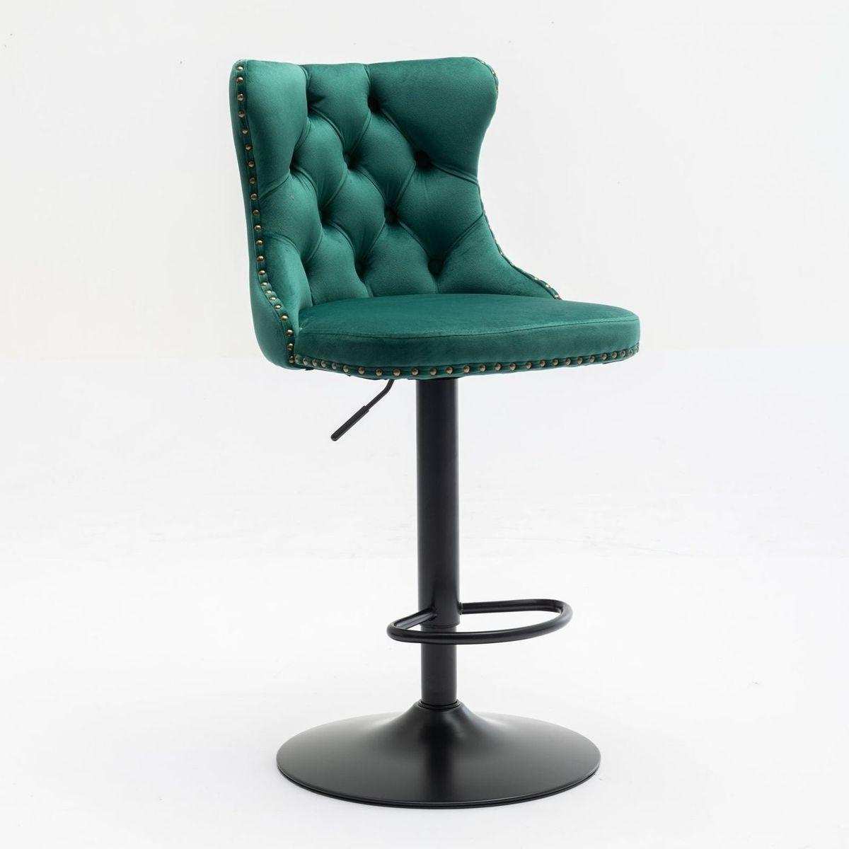 Swivel Velvet Barstools Adjusatble Seat Height from 25-33 Inch,17.7inch base, Modern Upholstered Bar Stools with Backs Comfortable Tufted for Home Pub and Kitchen Island,Green,Set of 2