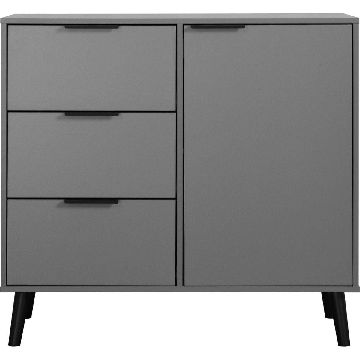 Storage Cabinet with 3 Drawers & Adjustable Shelf, Mid Century Cabinet with Door, Accent Cabinet for Living Room, Home Office, Entryway, Gray