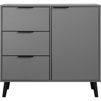 Storage Cabinet with 3 Drawers & Adjustable Shelf, Mid Century Cabinet with Door, Accent Cabinet for Living Room, Home Office, Entryway, Gray