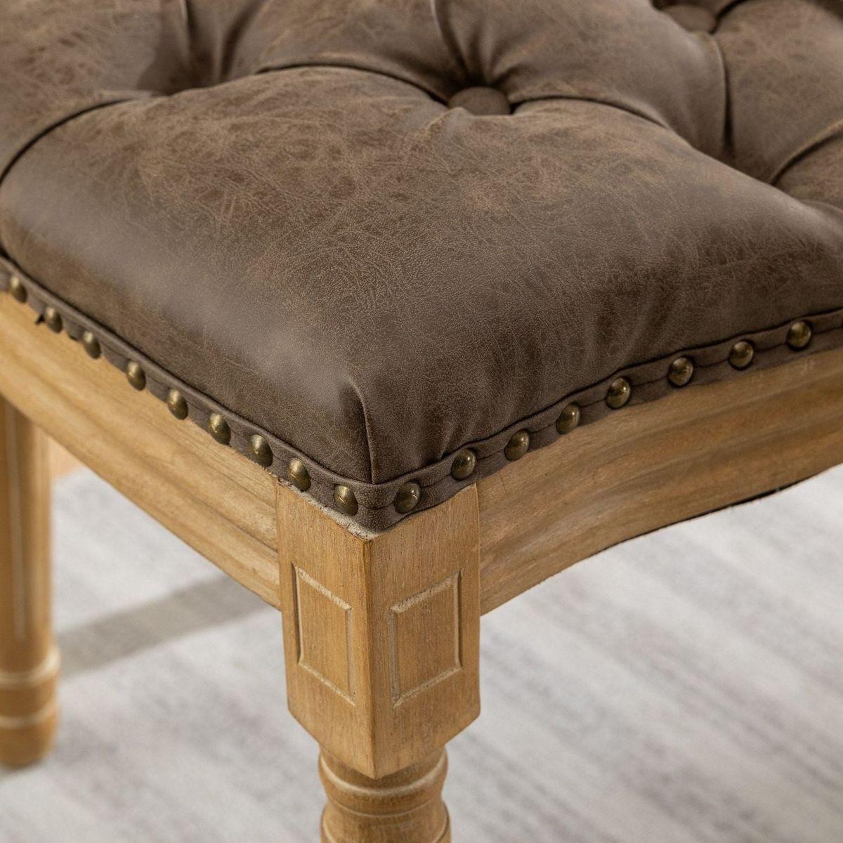 French Style Solid Wood Frame Antique Painting,Hand-pulled buckle decoration PU artificial leather Dining Chair with Nailhead Trim, Wood Legs,Density Foam,Steel Spring inner,Set of 2,Brown