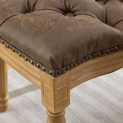 French Style Solid Wood Frame Antique Painting,Hand-pulled buckle decoration PU artificial leather Dining Chair with Nailhead Trim, Wood Legs,Density Foam,Steel Spring inner,Set of 2,Brown