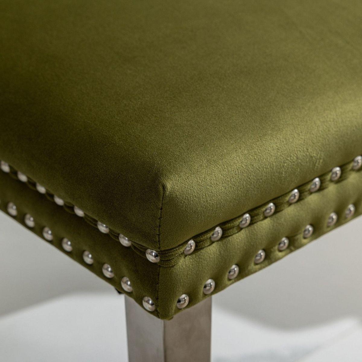 Nikki Collection Modern, High-end Tufted Solid Wood Contemporary Velvet Upholstered Dining Chair with Chrome Stainless Steel Plating Legs,Nailhead Trim,Set of 2,Olive-Green and Chrome