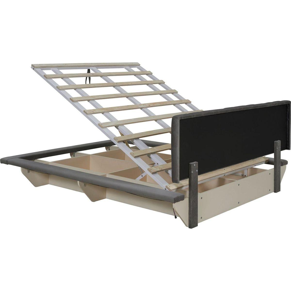 Queen Size Upholstered Floating Bed with LED Light and USB Port, Velvet, Gray, Hydrualic Platform Bed