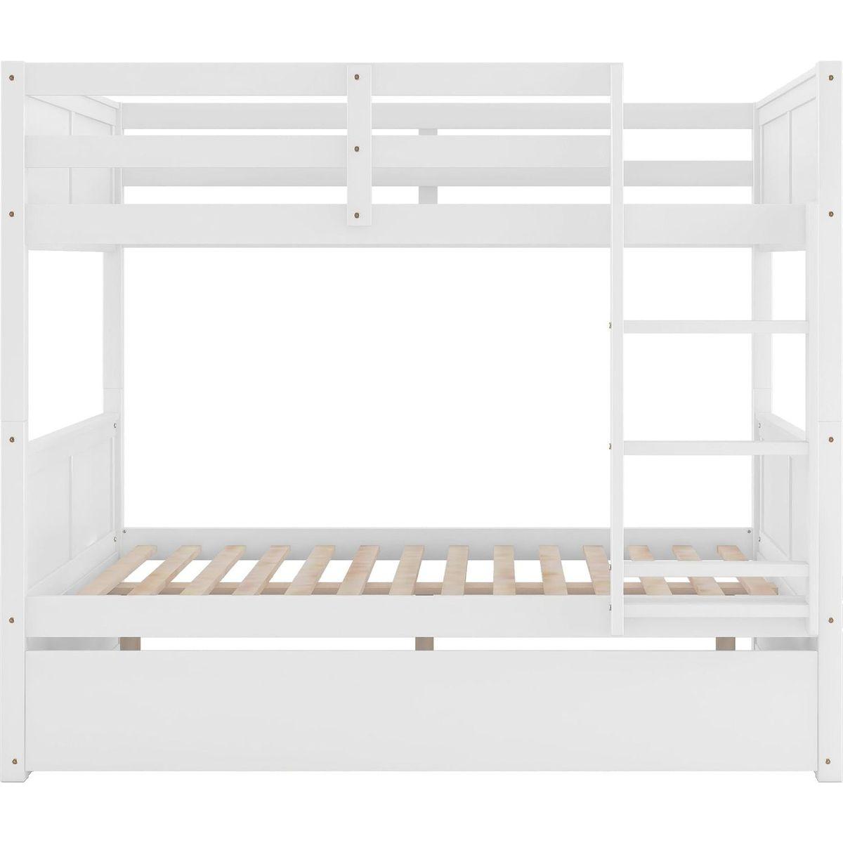 Full Over Full Bunk Bed with Twin Size Trundle, White