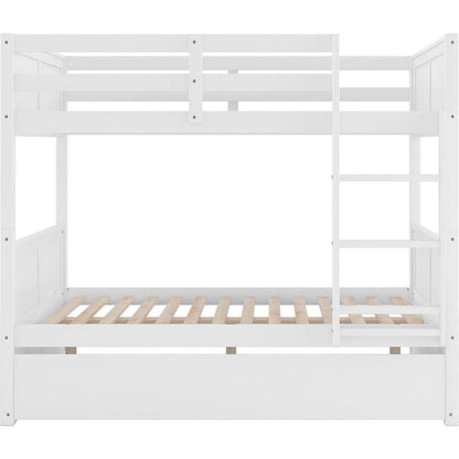 Full Over Full Bunk Bed with Twin Size Trundle, White