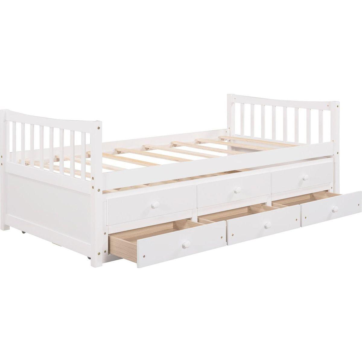 Daybed with Trundle and Drawers, Twin Size, White