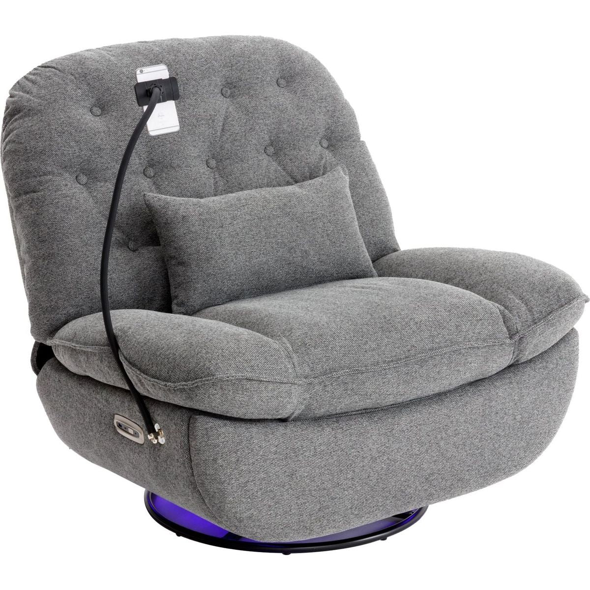 270 Degree Swivel Power Recliner with Voice Control, Bluetooth Music Player,USB Ports, Atmosphere Lamp, Hidden Arm Storage and Mobile Phone Holder for Living Room, Bedroom, Apartment, Grey