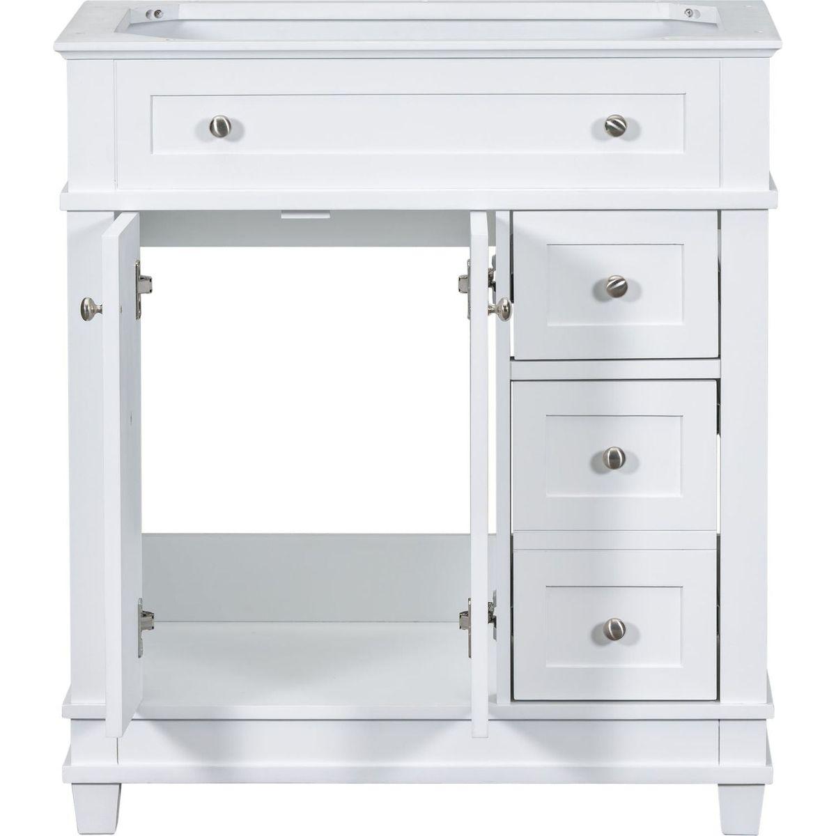 30" Bathroom Vanity Cabinet without Sink, Free Standing Vanity with 2 Drawers& Soft Closing Doors, Solid Wood Frame Bathroom Cabinet, White (NOT INCLUDE SINK)