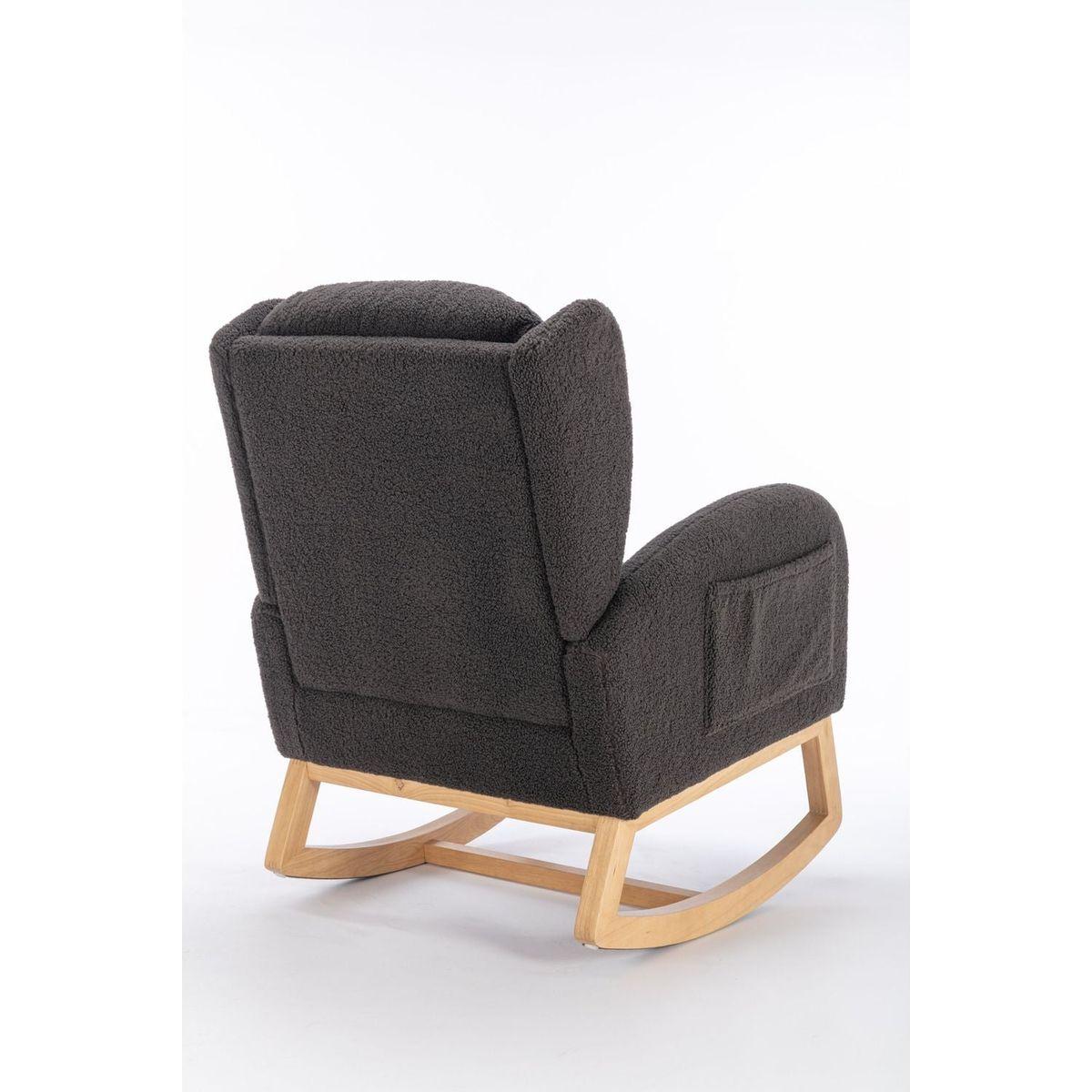 Teddy Fabric Rocking Chair With Packet Wood Legs,Dark Gray