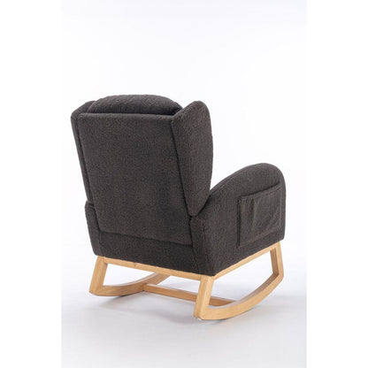 Teddy Fabric Rocking Chair With Packet Wood Legs,Dark Gray