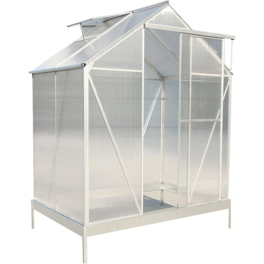 6.3'x4.2'x7' Polycarbonate Greenhouse, Heavy Duty Outdoor Aluminum Walk-in Green House Kit with Rain Gutter, Vent and Door for Backyard Garden, color aluminium