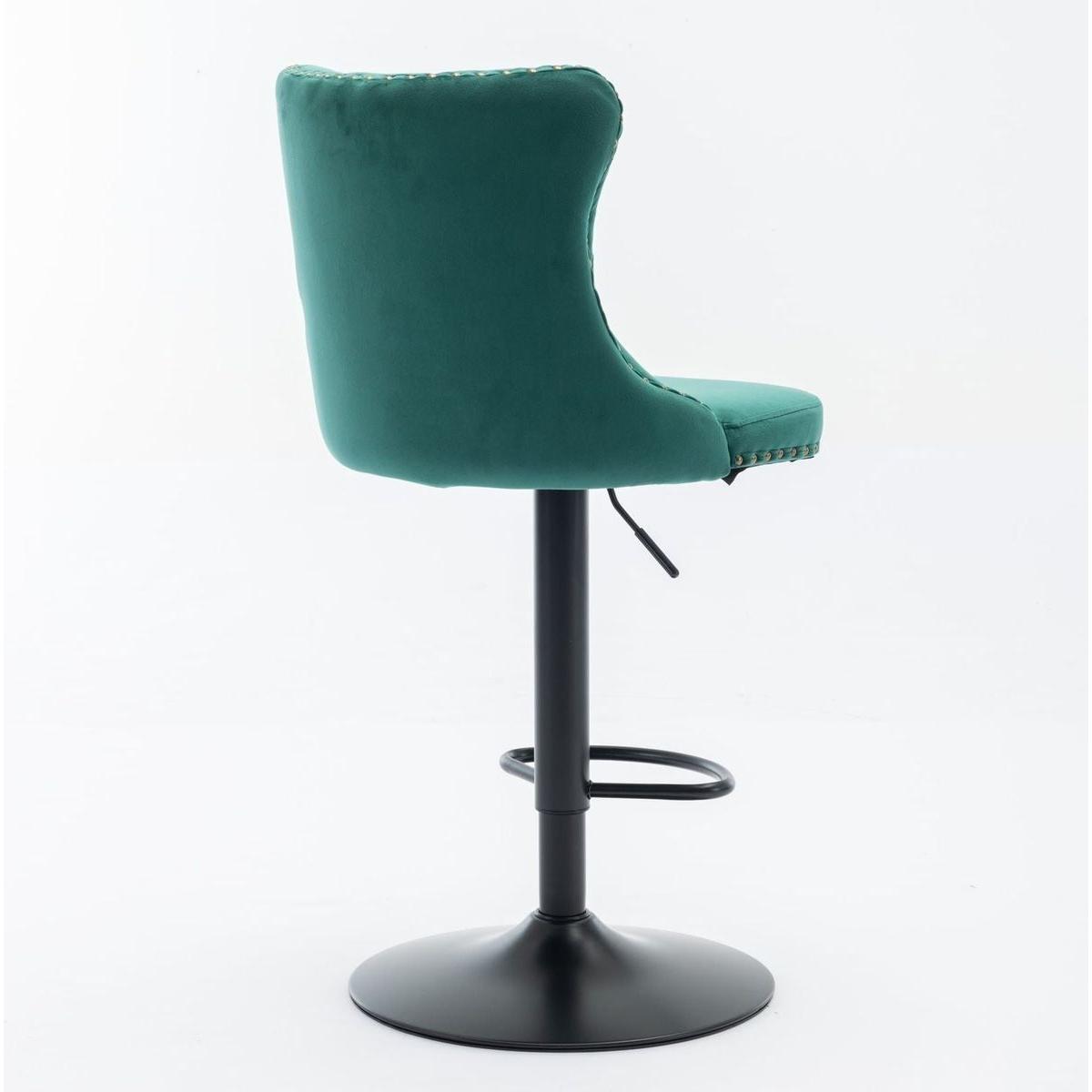 Swivel Velvet Barstools Adjusatble Seat Height from 25-33 Inch,17.7inch base, Modern Upholstered Bar Stools with Backs Comfortable Tufted for Home Pub and Kitchen Island,Green,Set of 2