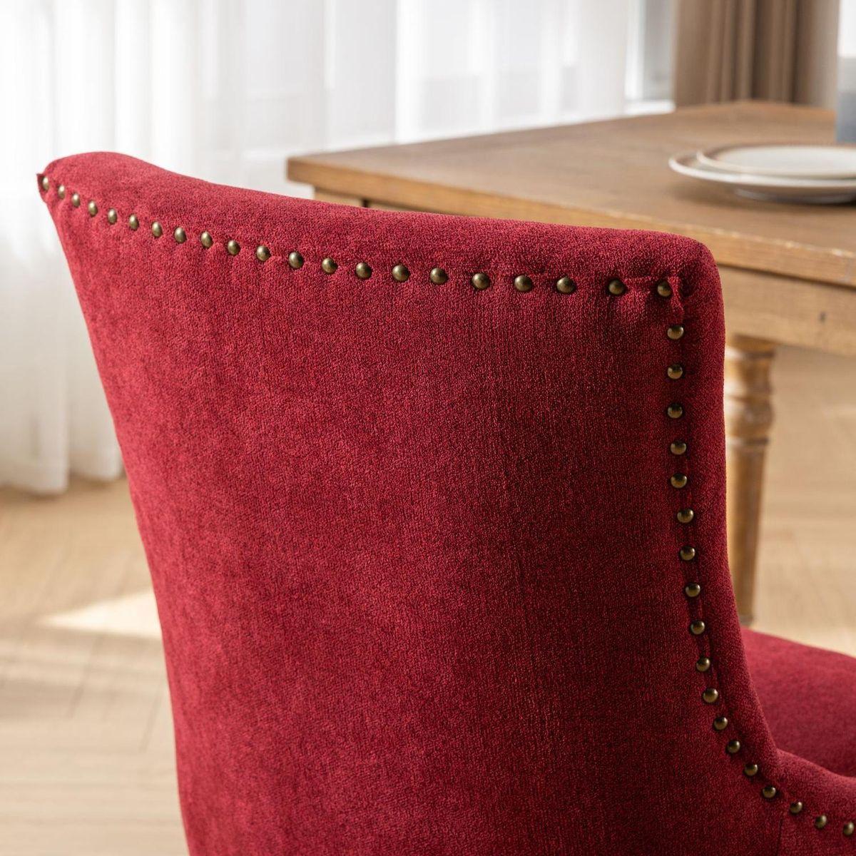 Ultra Side Dining Chair,Thickened fabric chairs with neutrally toned solid wood legs,Bronze nail head,Set of 2,Wine Red,Burgundy