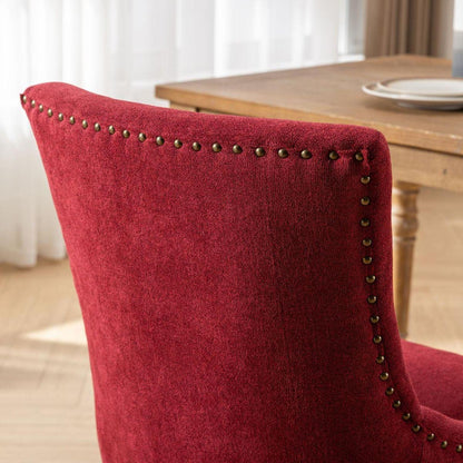 Ultra Side Dining Chair,Thickened fabric chairs with neutrally toned solid wood legs,Bronze nail head,Set of 2,Wine Red,Burgundy