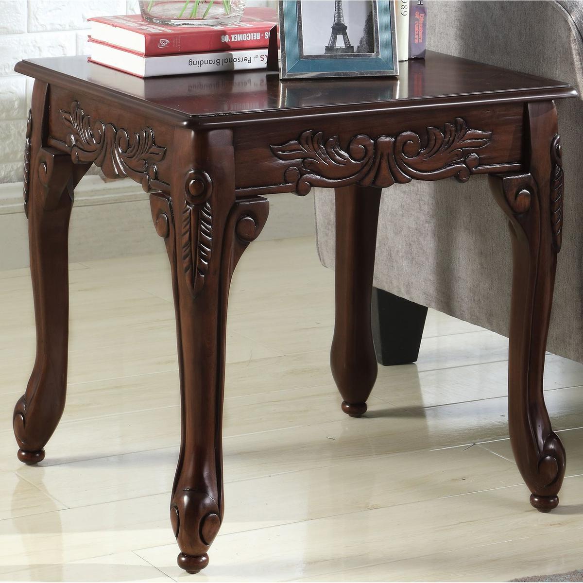 Traditional Ornate Detailing Dark Cherry Finish Wood End Table - Streamdale Furniture