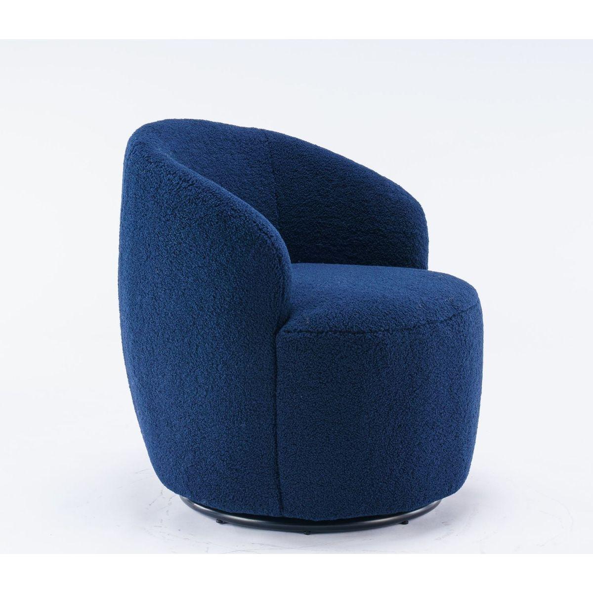 Teddy Fabric Swivel Accent Armchair Barrel Chair With Black Powder Coating Metal Ring,Dark Blue