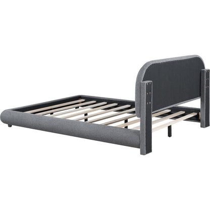 Teddy Fleece Full Size Upholstered Platform Bed with Thick Fabric, Solid Frame and Stylish Curve-shaped Design, Gray