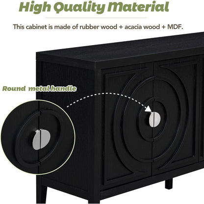 Retro Sideboard door with Circular Groove Design Round Metal Door Handle for Entrance, Dining Room, Living Room (Black)