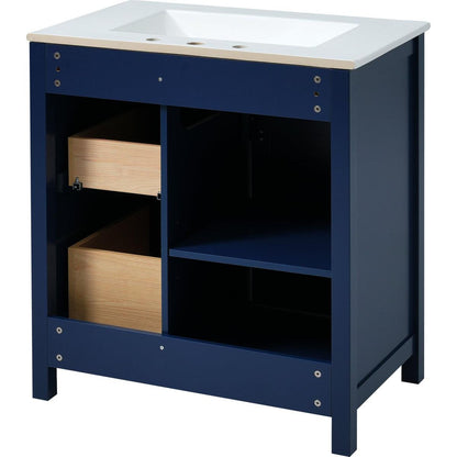 30-Inch Blue Bathroom Vanity with Ceramic Sink and Ample Storage - Ideal Choice for Small Bathrooms