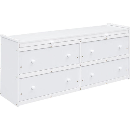 Twin Size Loft Bed with Retractable Writing Desk and 4 Drawers, Wooden Loft Bed with Lateral Portable Desk and Shelves, White