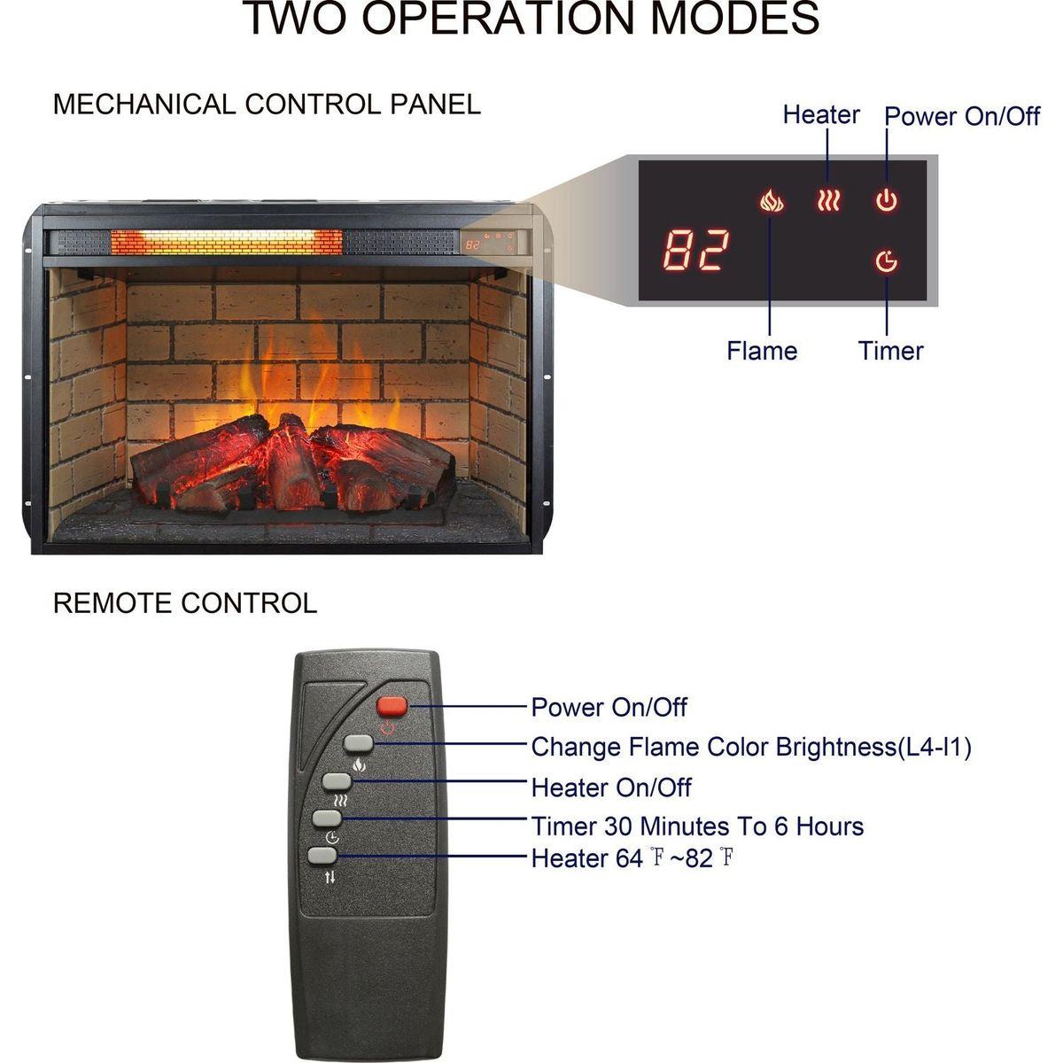26 inch infrared quartz heater fireplace insert -woodlog version with brick