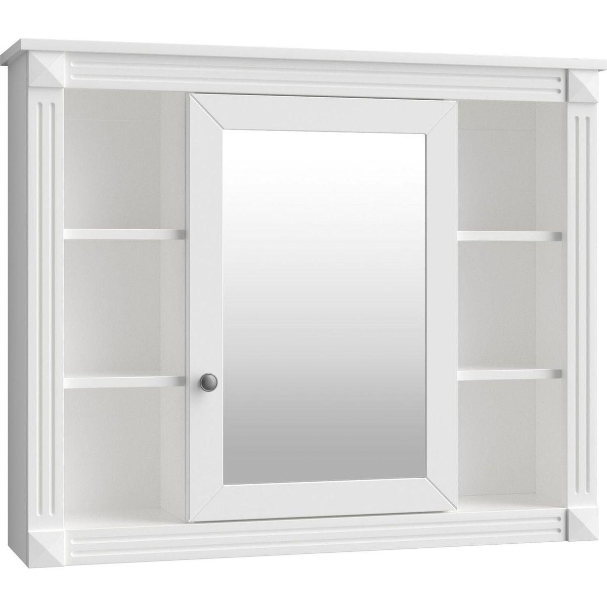 35" x 28" Wall Mounted Bathroom Storage Cabinet, Medicine Cabinet, Modern Bathroom Wall Cabinet with Mirror, Mirror Cabinet with 6 Open Shelves (Not Include Bathroom Vanity)