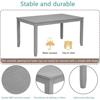 5 Piece Modern Dining Set, Rectangular Wooden Dining Table with 4 Upholstered Chairs for Kitchen, Dining Room, Gray