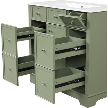 36" Bathroom Vanity with Sink, One Cabinet with Three drawers and One Flip Drawer, Solid Wood and MDF Board, Green