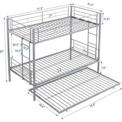 METAL BUNK BED WITH TRUNDLE SILVER