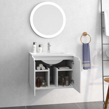 24" Floating Wall Mounted Bathroom Vanity with White Porcelain Sink and Soft Close Doors