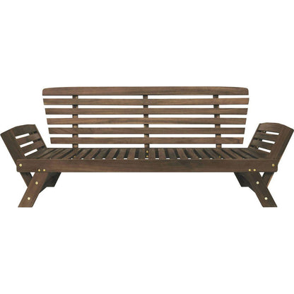 Outdoor Adjustable Patio Wooden Daybed Sofa Chaise Lounge with Cushions for Small Places, Brown Finish+Gray Cushion