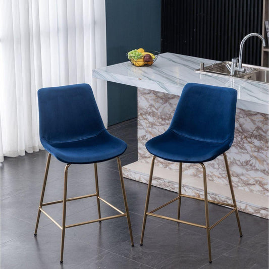 Aufurr Modern Velvet 26.50 Counter Height Stool, Set of 2, Blue