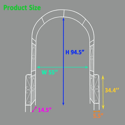 Metal Garden Arch W55" x H94.5" Garden Arbor Trellis Climbing Plants Support Rose Arch Outdoor Arch White