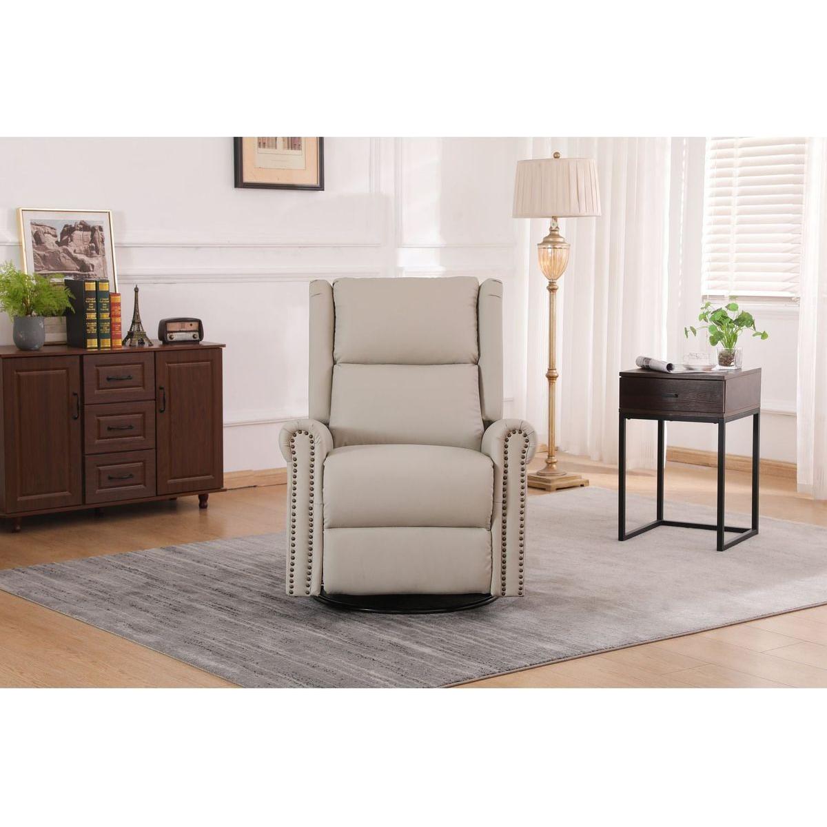 360 Degree Swivel Upholstered Manual Recliner For LIving Room, Biege