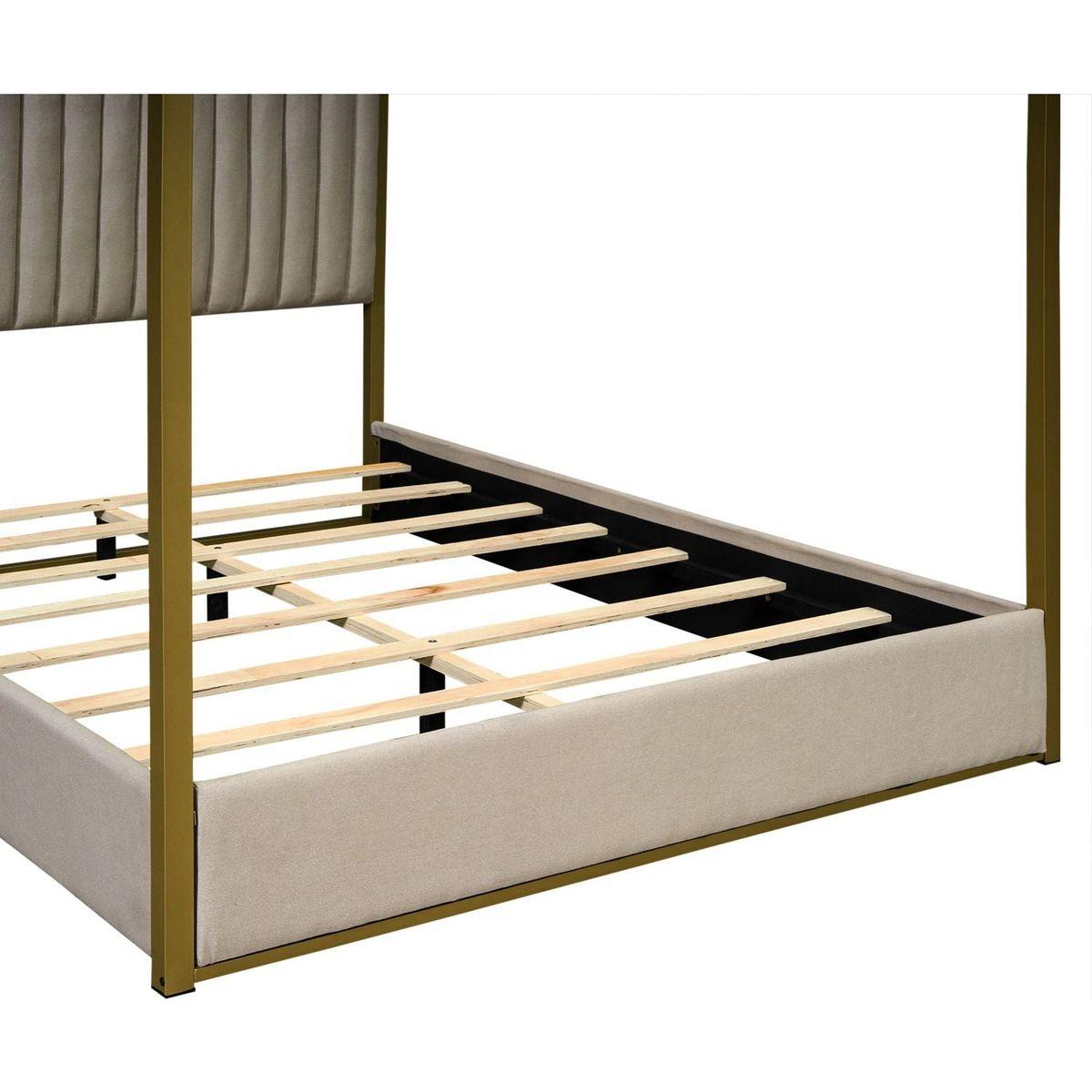 Queen Size Upholstery Canopy Platform Bed with Headboard and Metal Frame, Beige