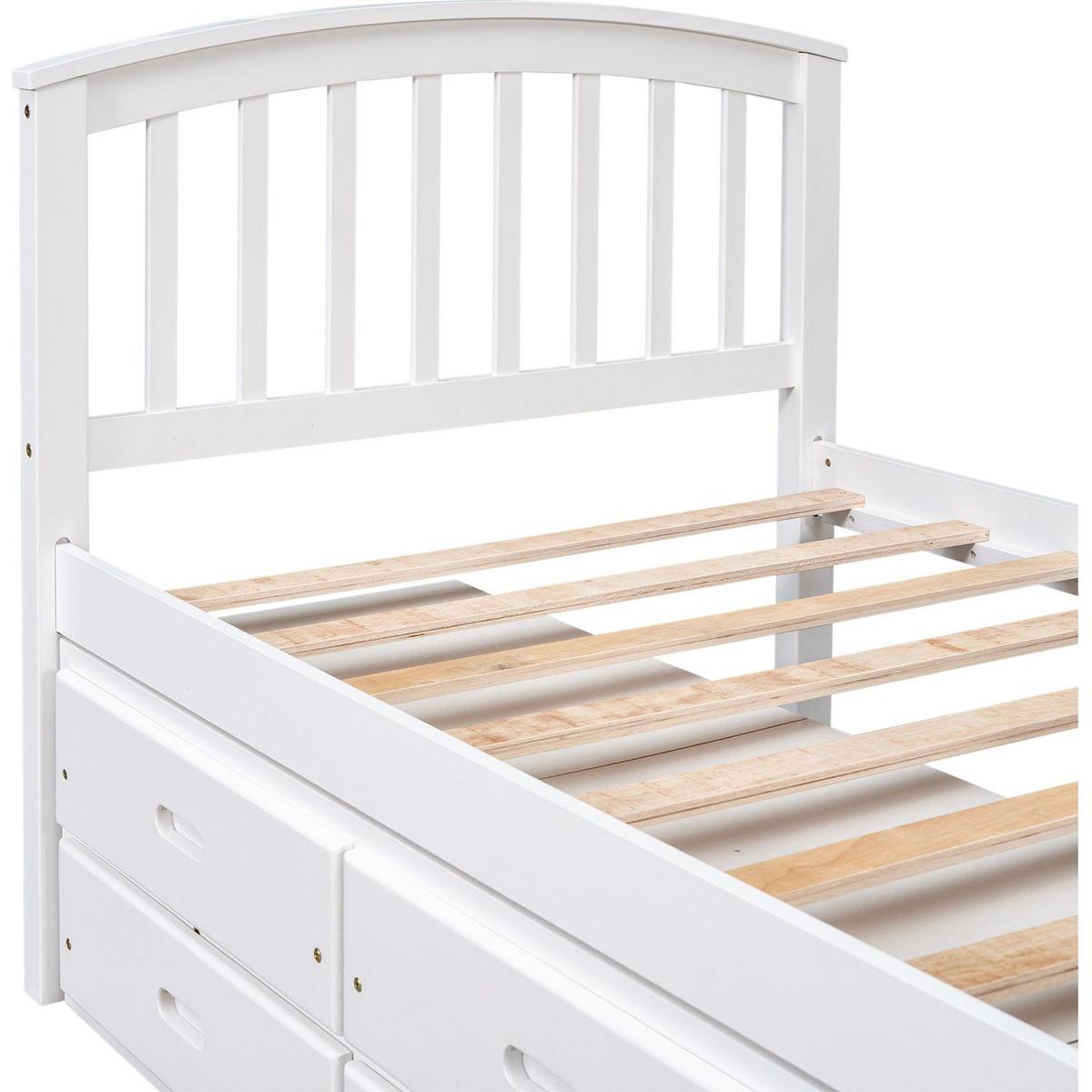 Twin Size Platform Storage Bed Solid Wood Bed with 6 Drawers,White