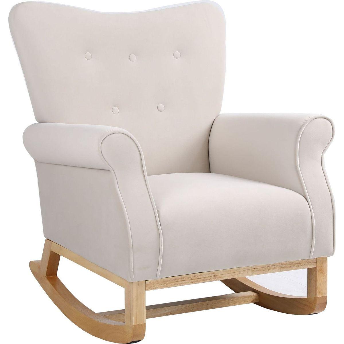 Baby Room High Back Rocking Chair Nursery Chair, Comfortable Rocker Fabric Padded Seat, Modern High Back Armchair