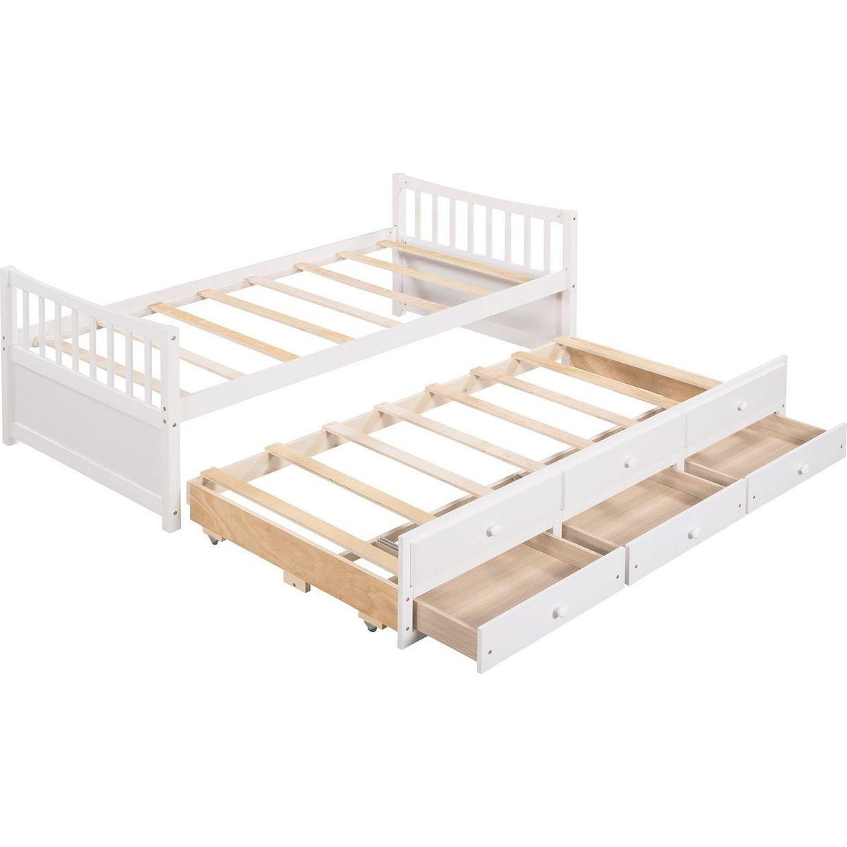 Daybed with Trundle and Drawers, Twin Size, White