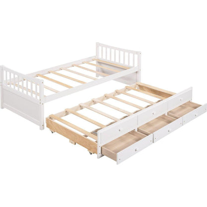 Daybed with Trundle and Drawers, Twin Size, White