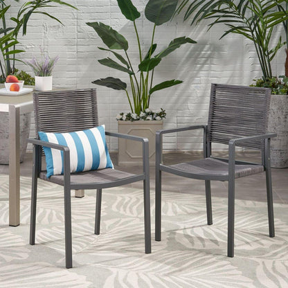 Outdoor Modern Aluminum Dining Chair with Rope Seat (Set of 2), Gray and Dark Gray - Streamdale Furniture