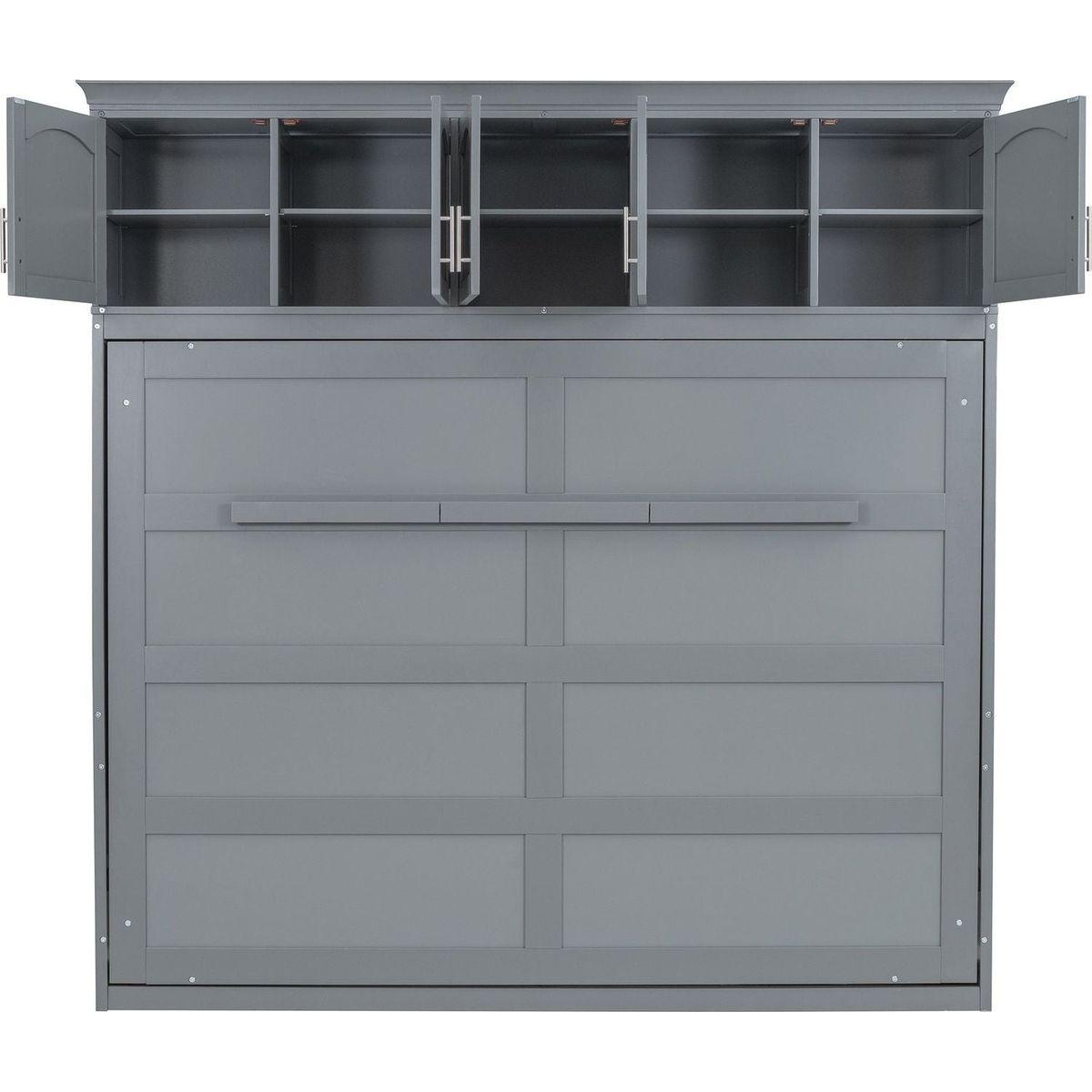 Full Size Murphy Bed Wall Bed with Top Cabinets,Gray