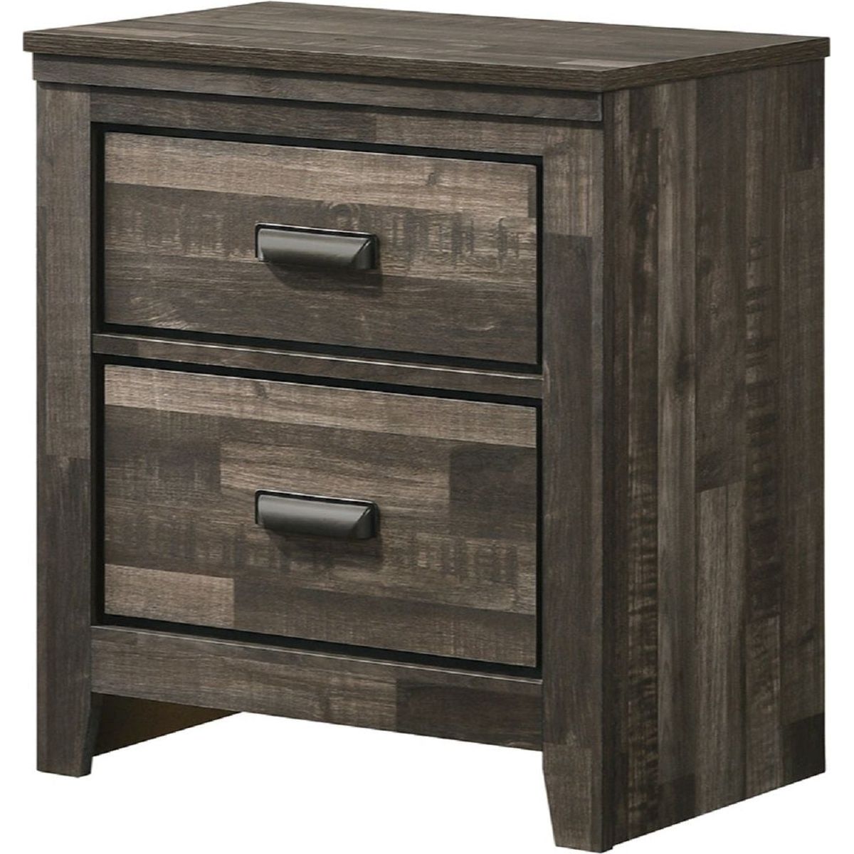 Contemporary 2-Drawer Nightstand End Table Brown Mixed Finish Two Storage Drawers Black Finished Handles Bedroom Furniture